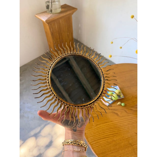 Patinated Gold Sunburst Mirror, 1970s For Sale - Image 15 of 18