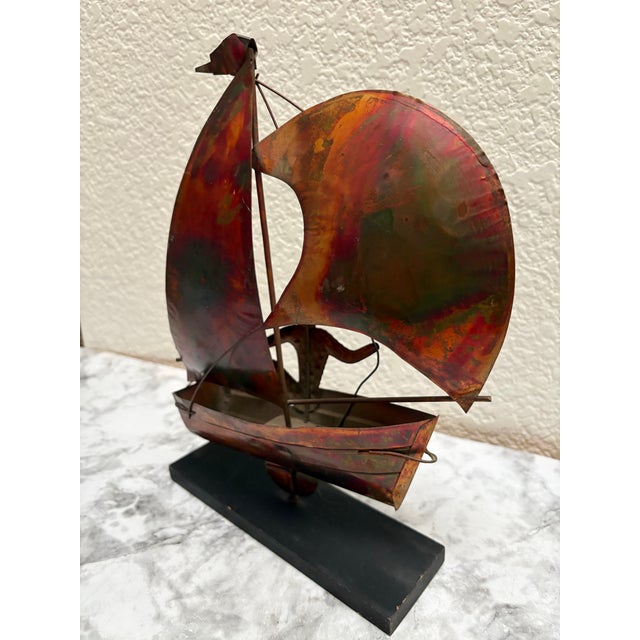 Metal Midcentury Brutalist Copper Sculptural Sailboat For Sale - Image 7 of 8