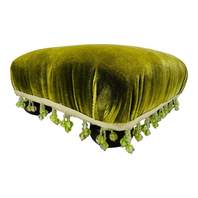 Antique Footstool Reupholstered in Mohair Velvet For Sale