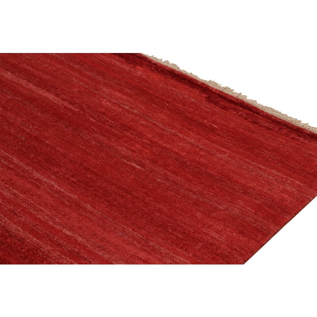 2010s Rug & Kilim’s Contemporary Rug in Solid Red Striations, Plain Piece For Sale In New York - Image 6 of 7