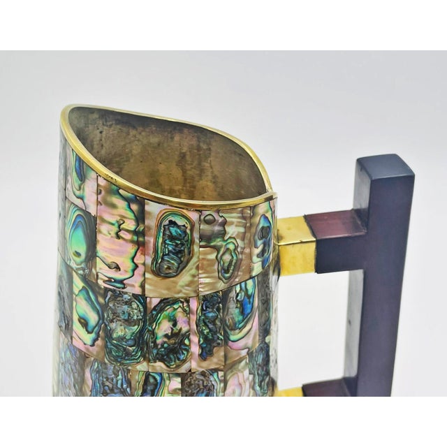 Mid 20th Century Mexican Abalone Mosaic Brass Barware Set, Pitcher & 6 Glasses For Sale - Image 15 of 18