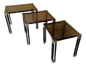 Trio Coffee Tables with Smoked Glass, 1960s, Set of 3