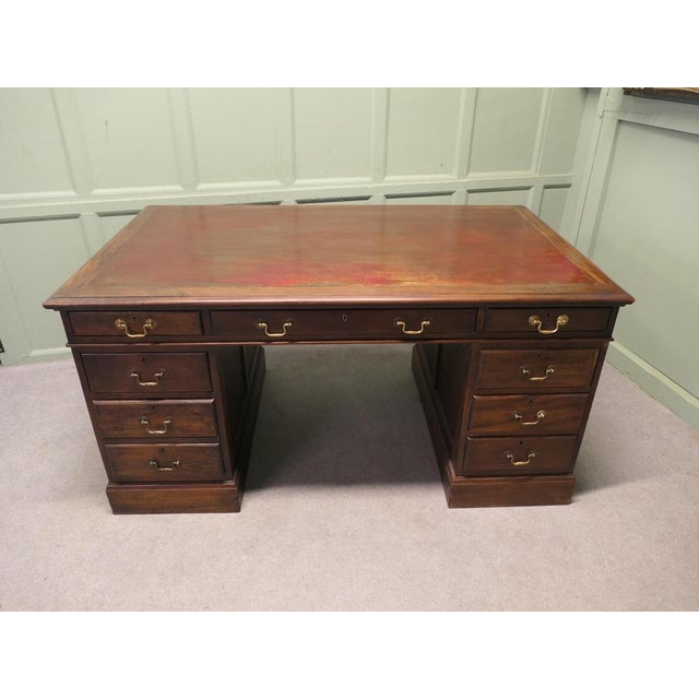 A Large Victorian Heavy Quality Pedestal Desk The desk comes in to 3 pieces, 2 pedestals and a long top with 3 drawers...