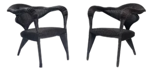 Set of Sculptural Rattan Tripod Armchairs, 1980s
