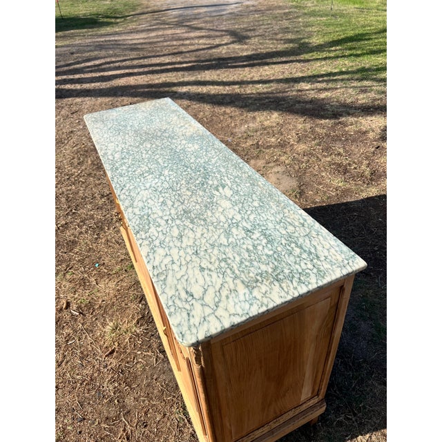 French Country 19th French Louis XVI Solid Walnut Bleached Marble Top Sideboard /Credenzas For Sale - Image 3 of 12