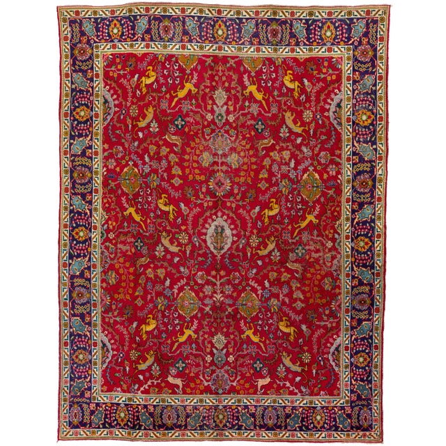 Red 1950s Vintage Tabriz Red Handmade Persian Wool Rug With Shab Abbasi Design For Sale - Image 8 of 8