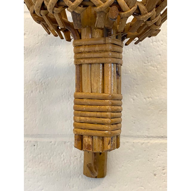 Rattan and Bamboo Wall Lamps, 1970s, Set of 2 For Sale - Image 4 of 8