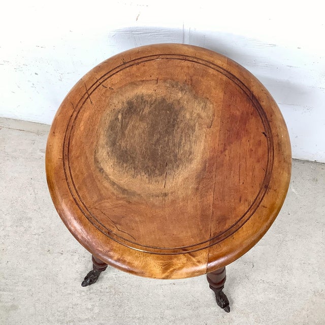Traditional Antique Victorian Adjustable Piano Stool With Turned Legs and Claw Feet For Sale - Image 3 of 12