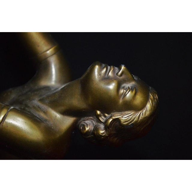 Art Deco French Bronze Figural Dancer Table Lamp with Glass Globe,1930s For Sale - Image 11 of 18