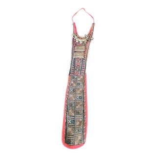 Vintage Tribal Pendant Textile With Silver Bells – Folk Art From South Asia For Sale