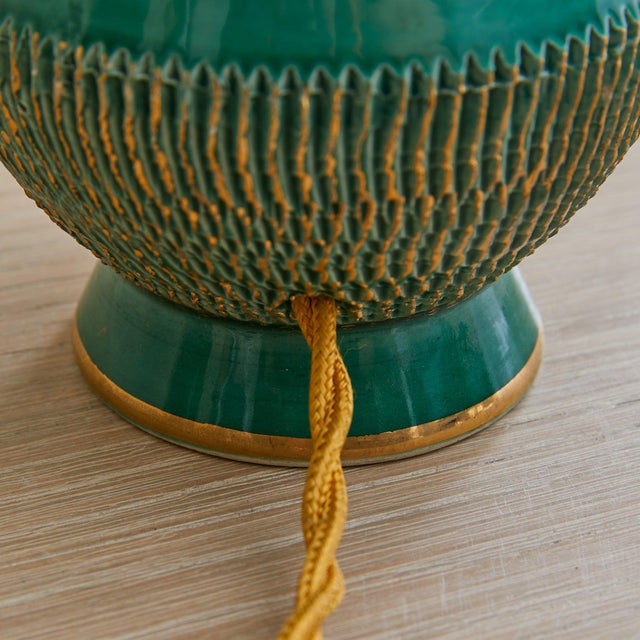 Green 1950s French Green Ceramic Table Lamp with Gilt Accents For Sale - Image 8 of 18