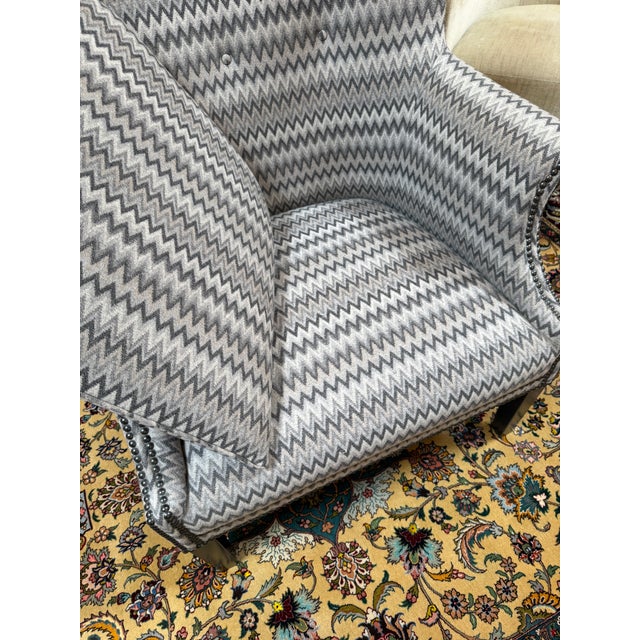 Chevron Printed Wool Felt Wingback Chair For Sale In San Francisco - Image 6 of 12