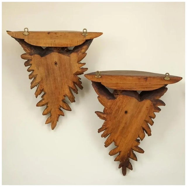 Pair Hand Carved Wood Cherub / Putti Figures Wall Shelves, Consoles For Sale - Image 9 of 9