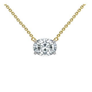 1-3 Carat Oval Diamond East West 14k Gold Floating Pendant Necklace For Sale