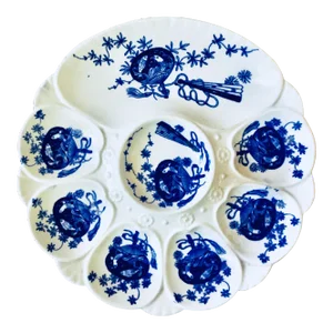 19th Century Victorian Porcelain Flow Blue Oyster Plate