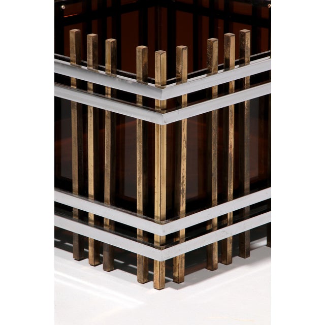 Gold Italian Modernist Fioriera Planter in Brass, Chrome & Acrylic, 1970s For Sale - Image 8 of 11