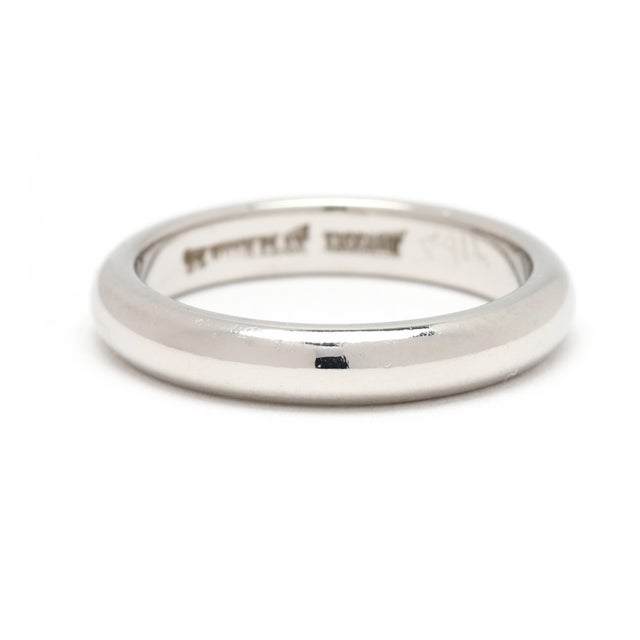 Ring Size: 4 Rise Off Of Finger: 1.8 mm Width: 3.1 mm Weight: 3.2 dwts/ 5 grams Metal: "Plat Tiffany" Ruthenium & Platinum...