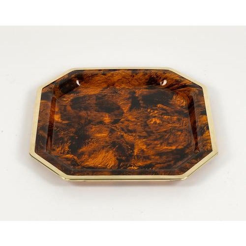 Mid-Century Modern Serving Tray in Faux Tortoiseshell and Brass from Christian Dior, 1970s For Sale - Image 10 of 12