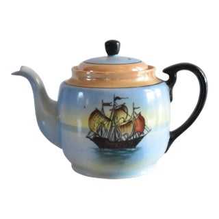 Vintage Peach Luster Japanese Teapot With Ship For Sale