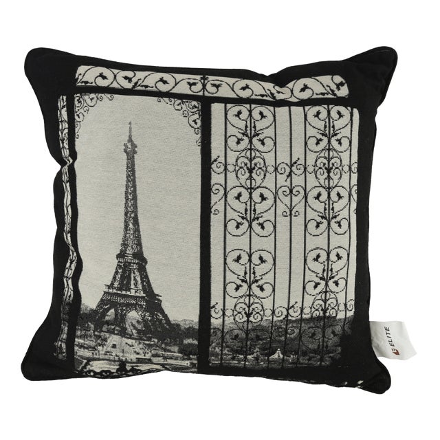 Paris Eiffel Tower Pillow - Black and White Art Deco Design For Sale