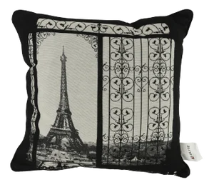 Paris Eiffel Tower Pillow - Black and White Art Deco Design