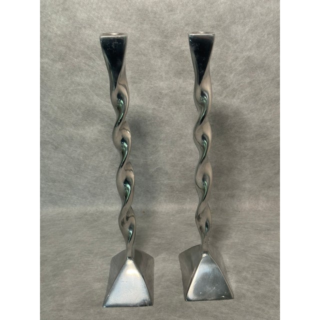 Vintage Chrome Twist Candleholder, Set of 2 For Sale - Image 6 of 8