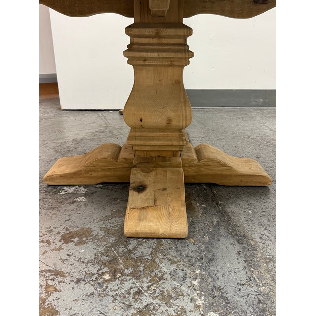 Tan Timothy Oulton for Restoration Hardware Salvaged Wood Trestle Round Dining Table, Diam. 60.5 Inches For Sale - Image 8 of 12