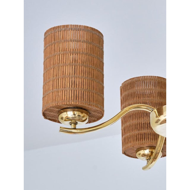 Brown Vintage Four-Arm Brass Chandelier by Paavo Tynell for Oy Taito Ab, 1930s For Sale - Image 8 of 13