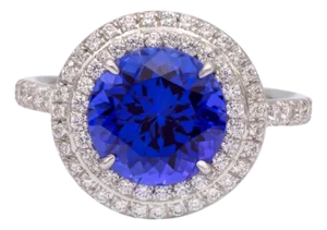 Tiffany & Co. Platinum Double Soleste Round Shape 3ct Tanzanite Diamond Ring, Size 6.5