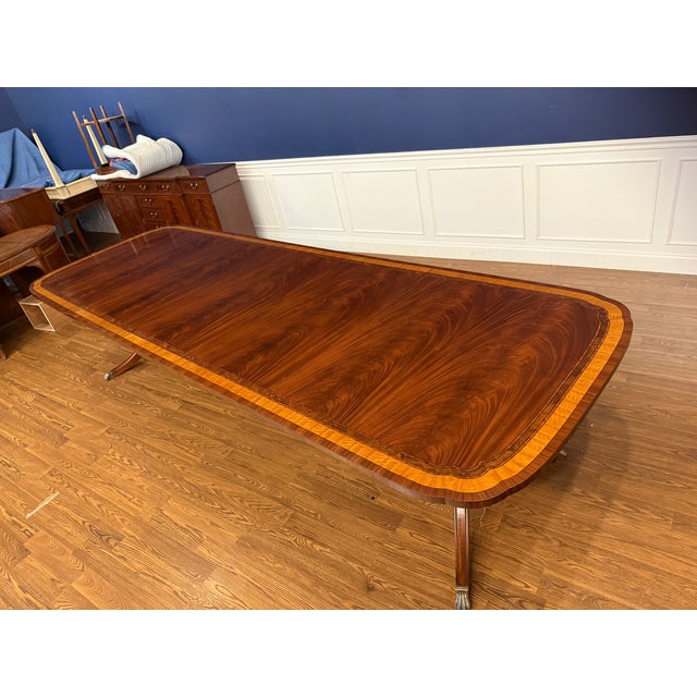 Wood Classic Double Scalloped Multi-Banded Mahogany Dining Table by Leighton Hall - Showroom Sample For Sale - Image 7 of 15