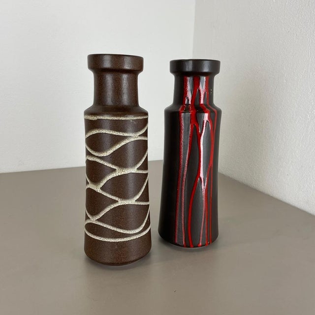 Fat Lava Pottery Vases attributed to Scheurich, Germany, 1970s, Set of 2 For Sale - Image 3 of 18