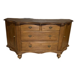 Antique Pine Serpentine Sideboard With Drawers and Cabinet Storage From England For Sale