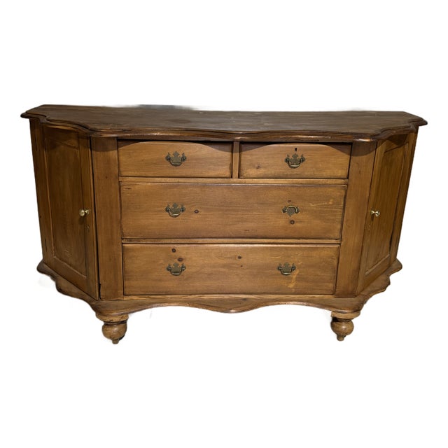 Antique Pine Serpentine Sideboard With Drawers and Cabinet Storage From England For Sale