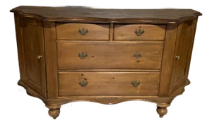 Antique Pine Serpentine Sideboard With Drawers and Cabinet Storage From England