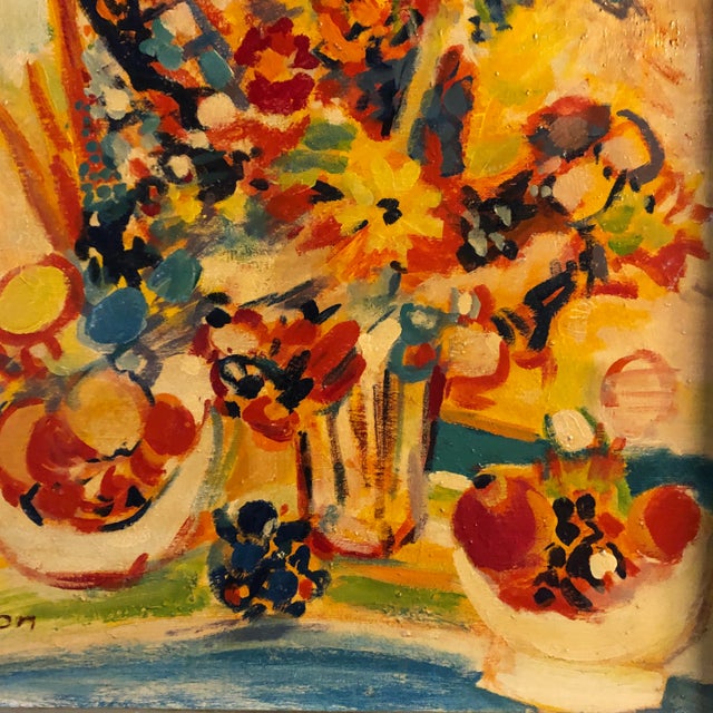 Original Vintage Modernist Still Life Interior With Figure Painting Signed For Sale - Image 4 of 6