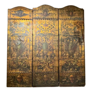 19th C. Italian Embossed Leather 5 Panel Screen