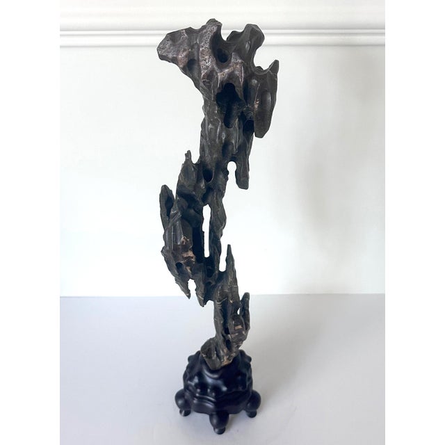 Chinese Scholar Stone Tall Slender Lingbi Rock on Display Stand For Sale - Image 13 of 17