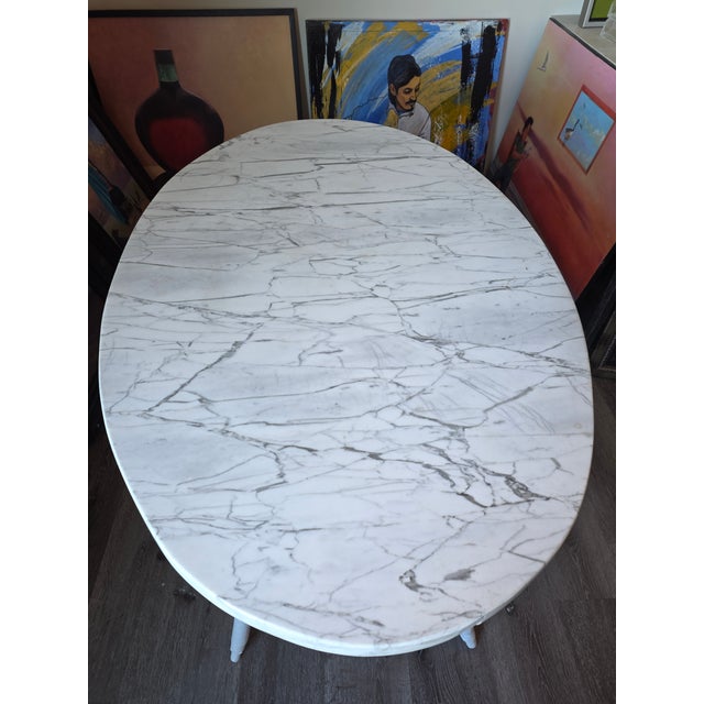 Antique White Marble Top Wicker Table For Sale - Image 4 of 8
