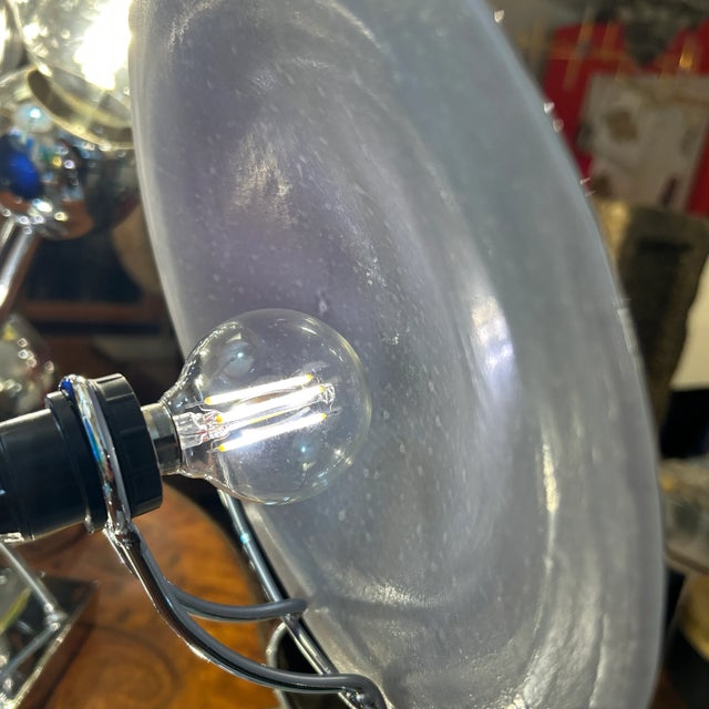 Italian Red Hand Blown Convex Disk and Chrome Frame Tabletop Lamp Style of Murano For Sale - Image 9 of 11