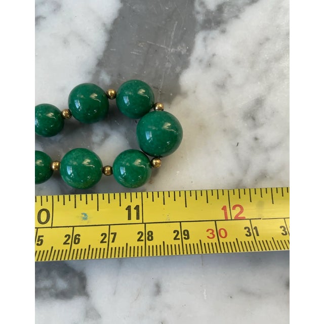 Mid 20th Century Mid 20th Century Green Nephrite Jade and Goldtone Spacer Beaded Necklace - 23" For Sale - Image 5 of 5