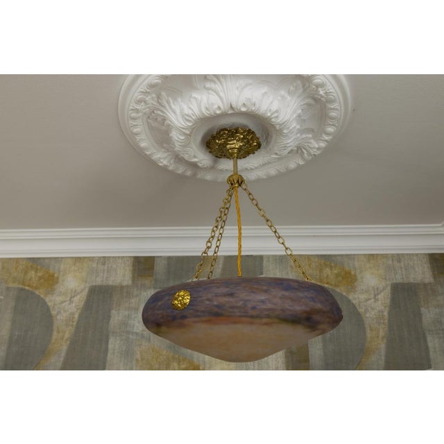Art Nouveau Violet and Amber Glass and Brass Pendant Light, France, 1920 For Sale - Image 10 of 18