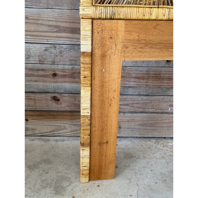 Wood Vintage Boho Coastal King-Size Sunburst Rattan Headboard For Sale - Image 7 of 12