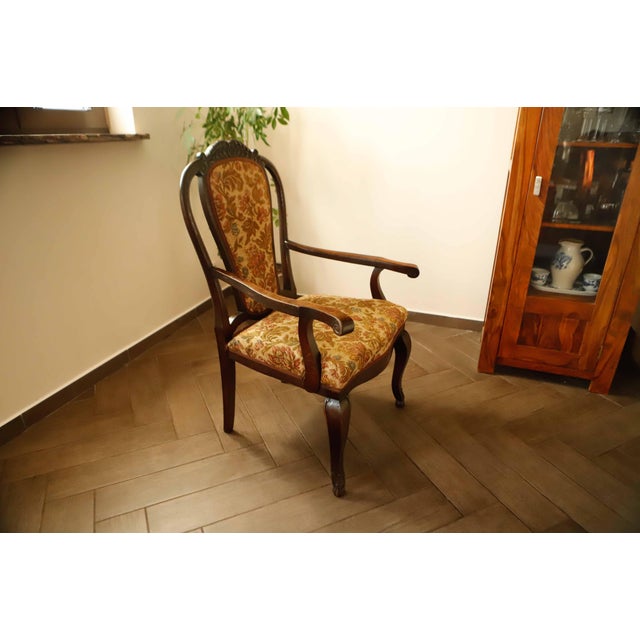 Antique Queen Anne Revival Carver Armchair with Floral Tapestry Upholstery, 1890s For Sale - Image 3 of 18