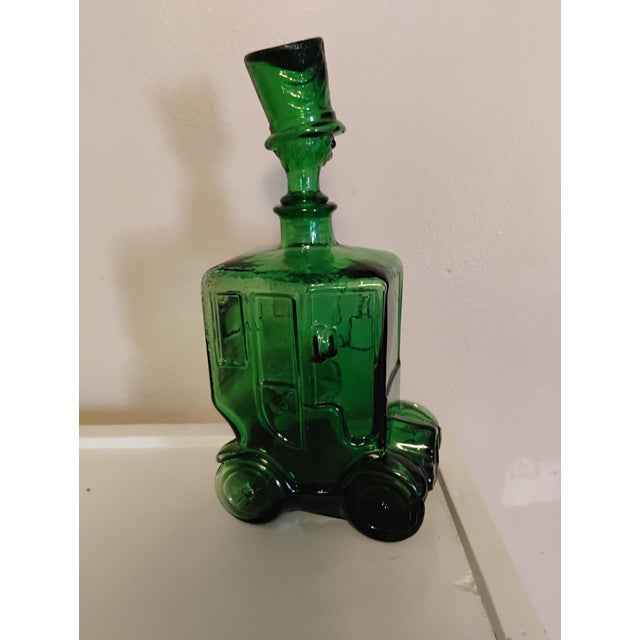 1960s Italian Emerald Green Glass Car Decanter Empoli bottle Mint Condition