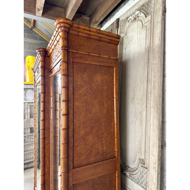 Wood Antique Faux Bamboo Wardrobe with Mirror, Late 19th Century For Sale - Image 7 of 18