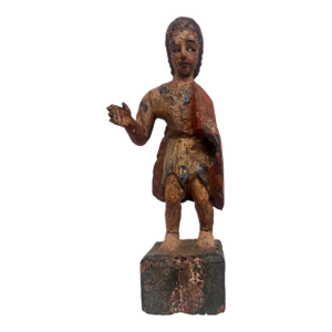 Antique Spanish Colonial Carved Wood Santos Figure With Glass Eyes
