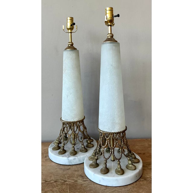 Mid 20th Century Vintage Regency Alabaster Lamps - A Pair For Sale - Image 5 of 7
