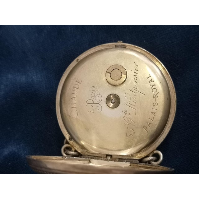 French Sterling Silver Pocket Watch with Chain For Sale - Image 13 of 18
