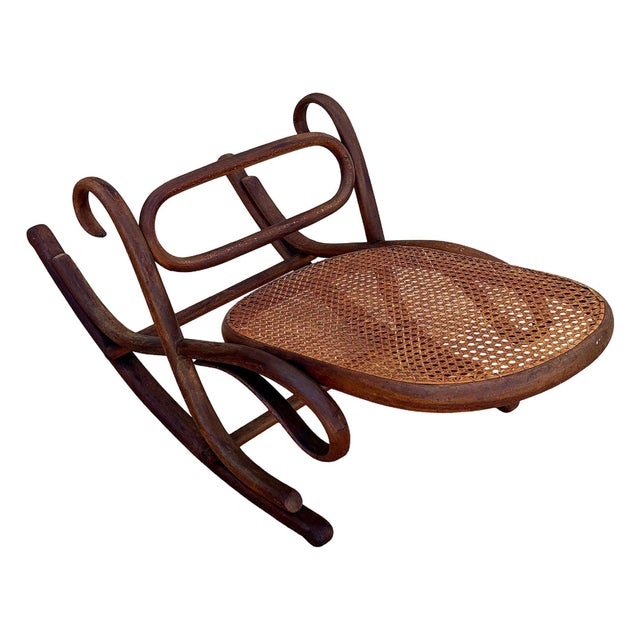 Antique Vienna Secession Dark Bent Oak & Cane Rocking Foot Stool Attributed to Thonet No.7001 For Sale - Image 4 of 8