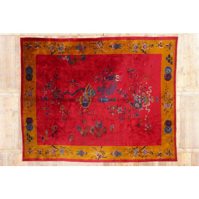 Antique Red Chinese Art Deco Rug, 08'11 X 11'01 For Sale - Image 10 of 10
